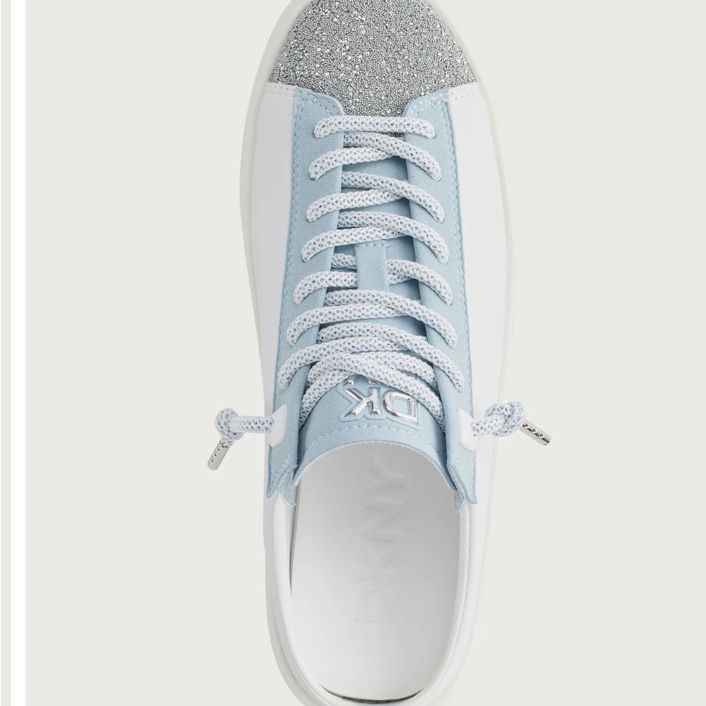 DKNY Women's Sneakers with Silver Glitter and Light Blue Accents